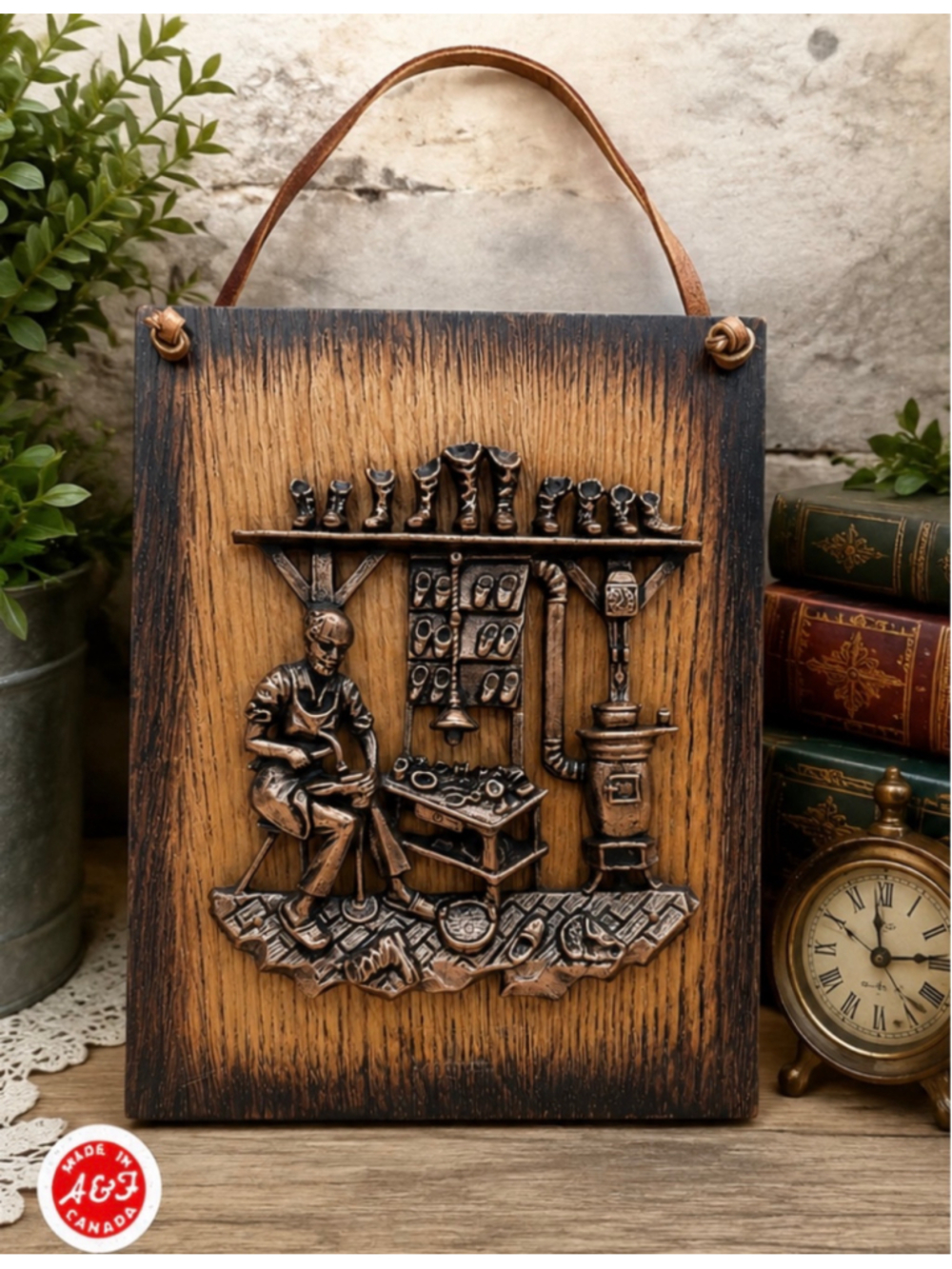 Vintage A&J Shoemaker Workshop Wall Plaque One Size Brown Bronze